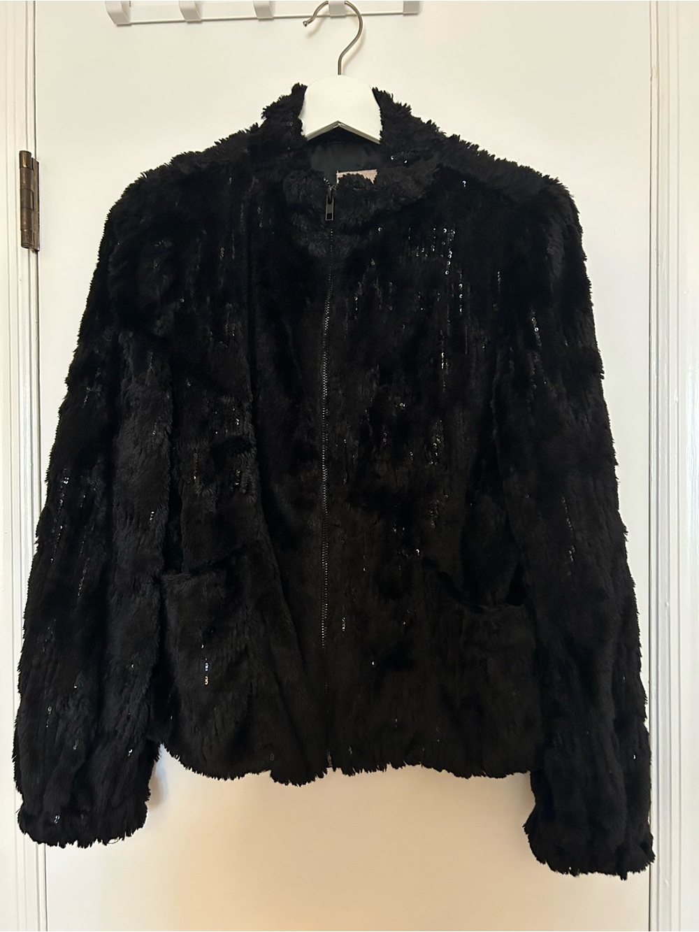 Like New Faux Fur & Sequin Bomber Jacket Size M
